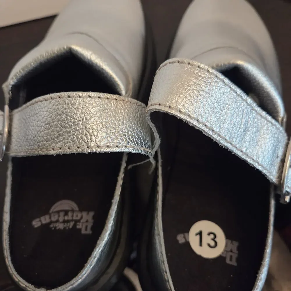 Dr. Martens Laketen Silver Metallic Tumble Leather Slingback Mules Size 13 Mens